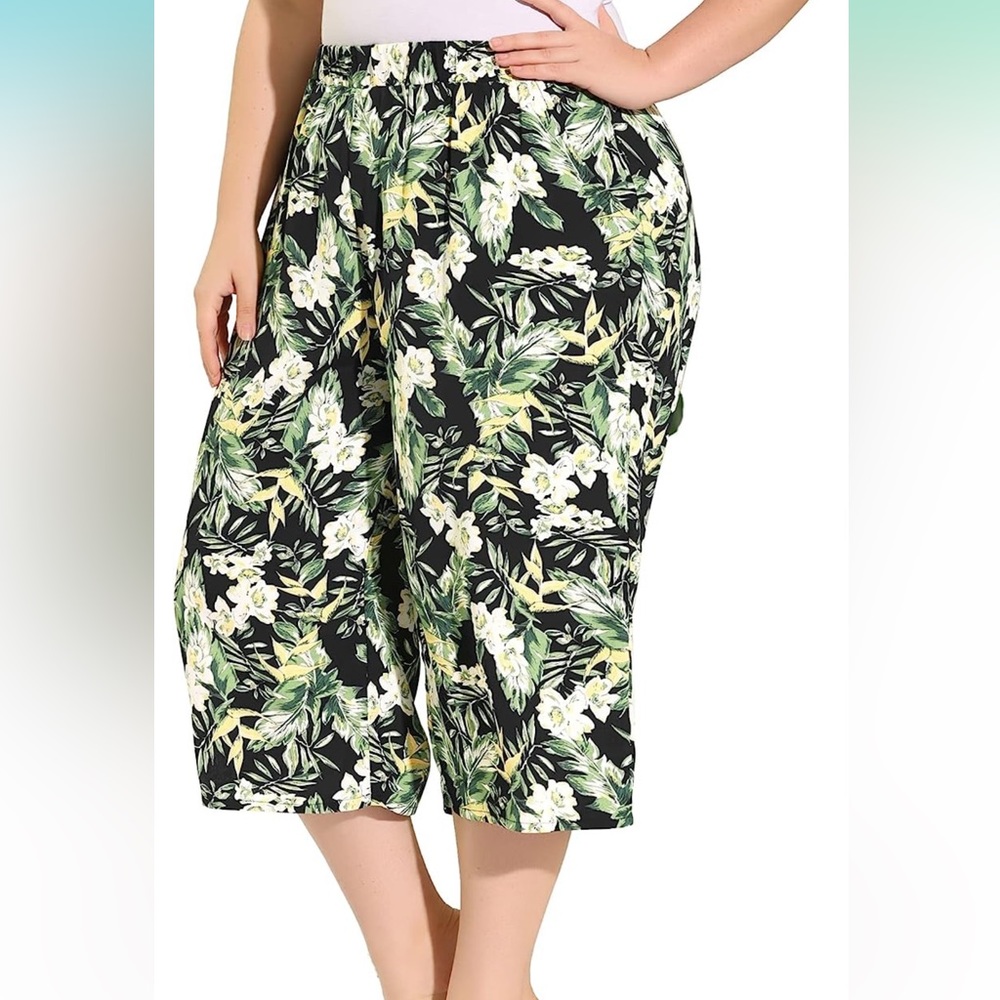 Agnes Orinda Floral Print Wide Leg Capris, size 4X, NWT